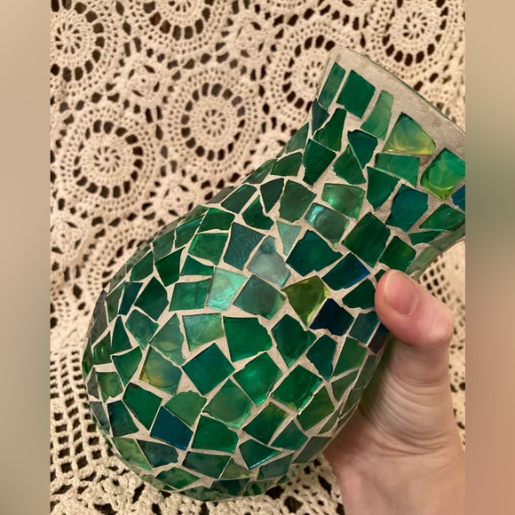 Green Mosaic Tile Style Craft Vase - Picture 4 of 13